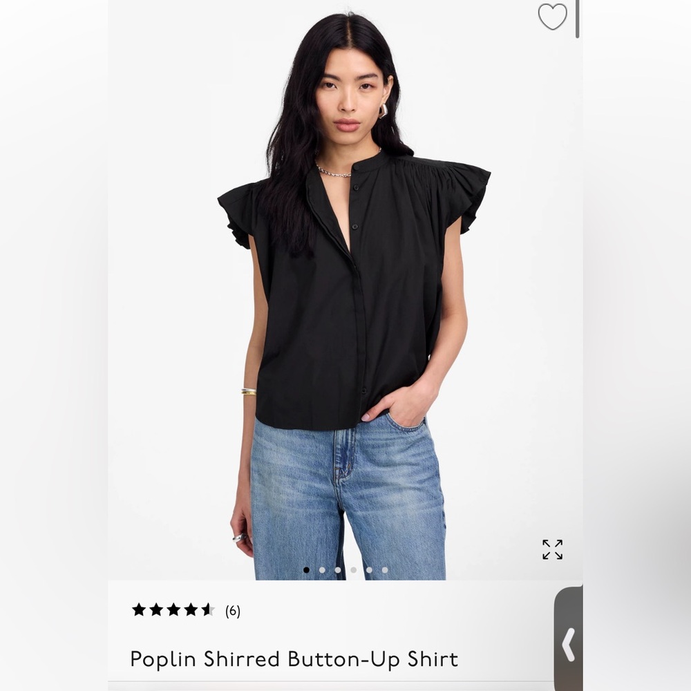 Madewell Black Poplin Shirred Button-Up Shirt